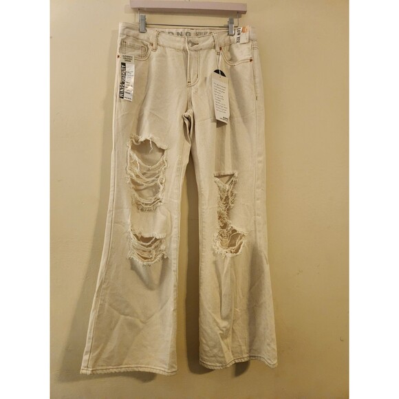 SONG Juniors 9/29 White Low Rise Street Jean Distressed Wide Leg Denim‎ Jeans - Picture 1 of 8